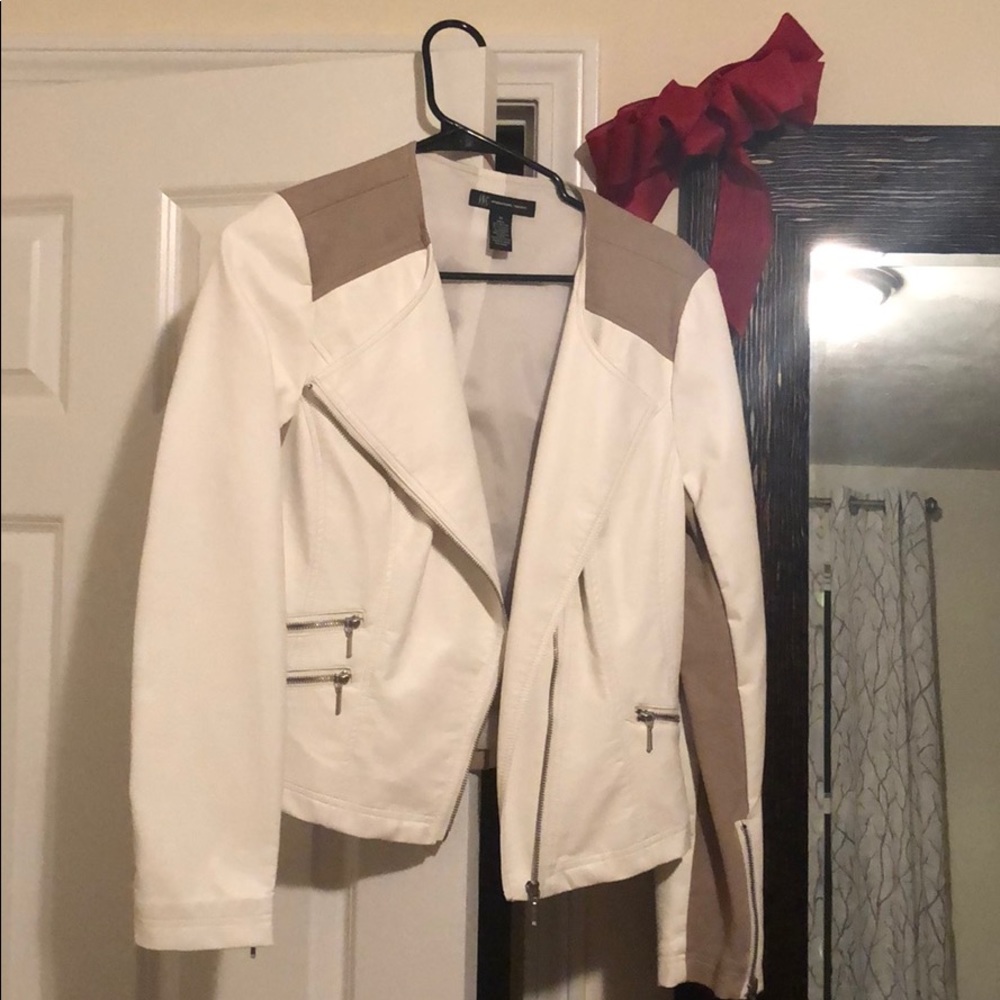 Leather jacket white and beige